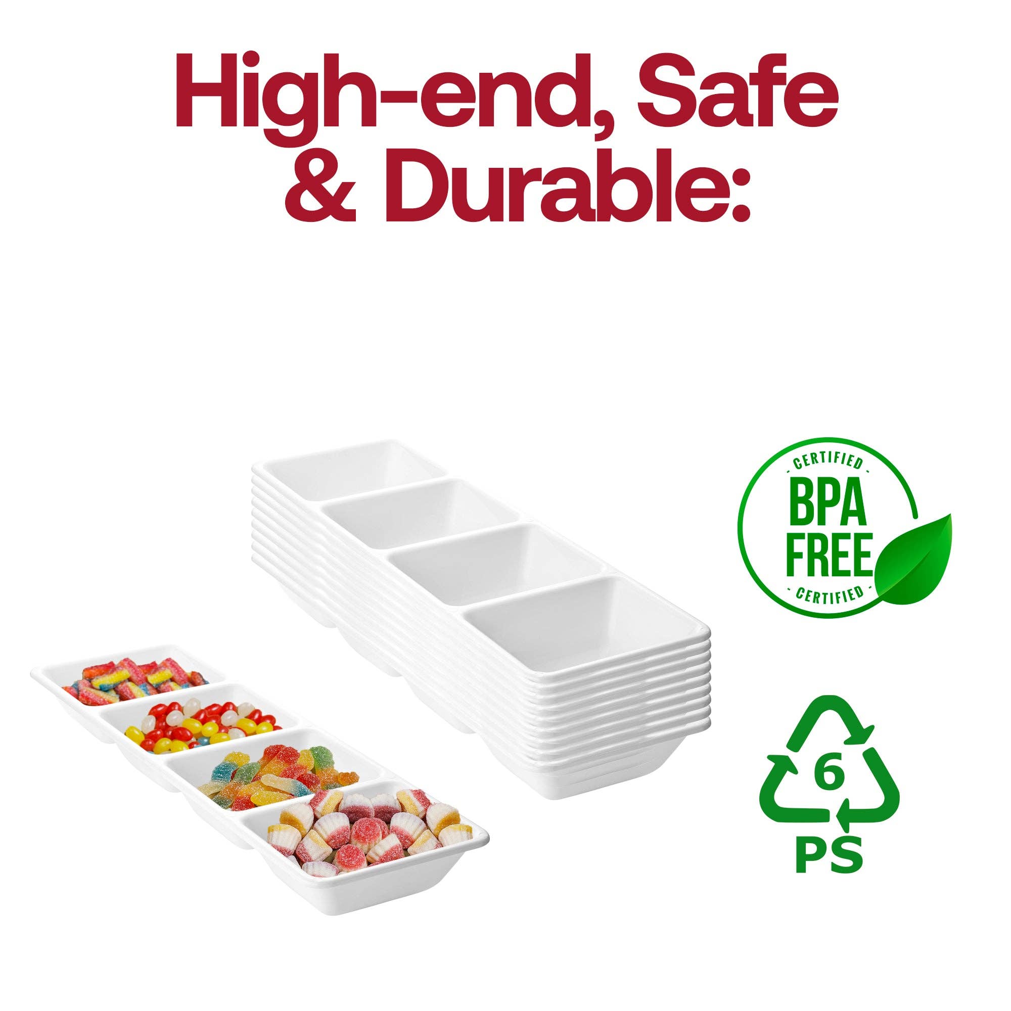 Smarty had a Party - Wholesale Serving Tray - 16" x 5" White 4-Section Rectangular Plastic Trays - 3 pcs4