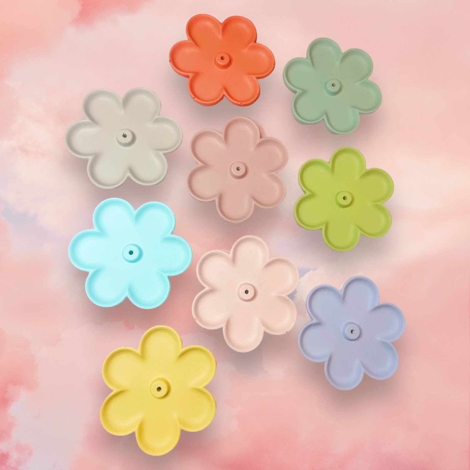 Fire and Moth Co – Engroshandel Røgelsesholder – Farverig beton blomst røgelsesholder med bakke til hjemmet5