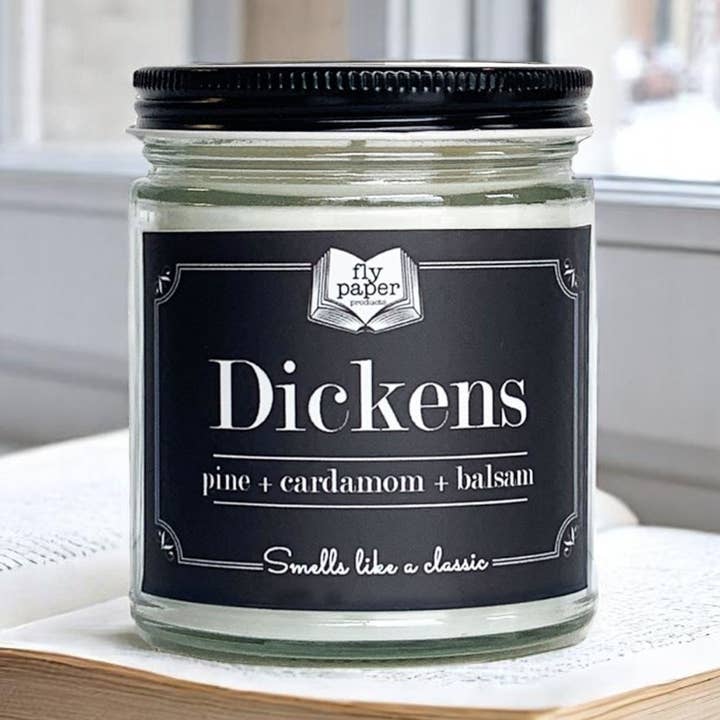 Dickens 9oz Candle Pine + Cardamom + Balsam for wholesale by Fly Paper Products