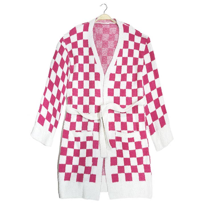 Fashion City - Wholesale Robe - Women's - Cozy Checkered Robe with Pocket & Belt 4