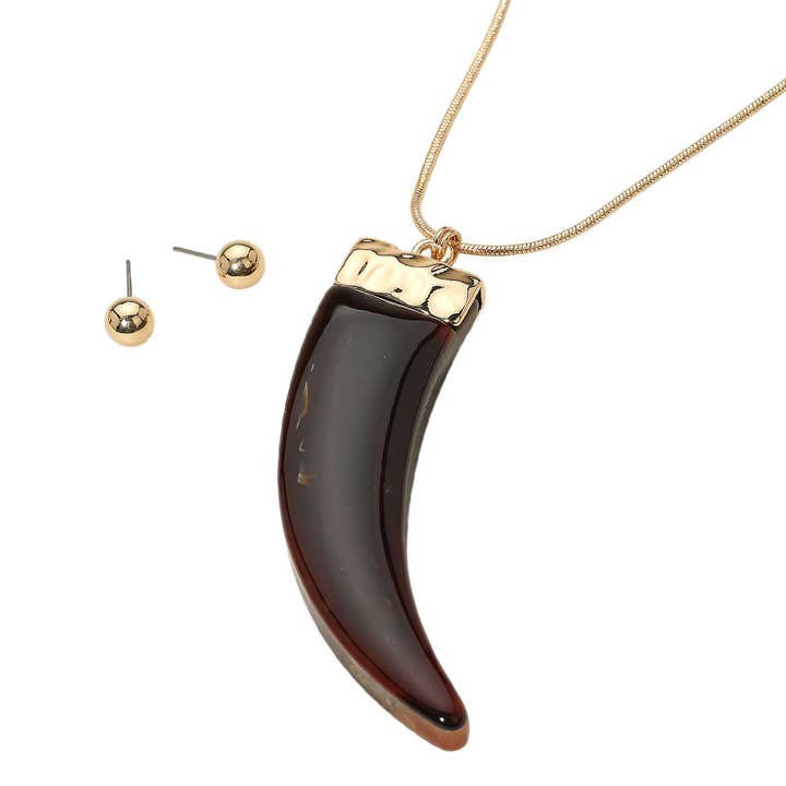 Sensibling Corp. - Wholesale Pendant/Charm Necklace - Marbled Resin Horn Pendant Long Necklace6