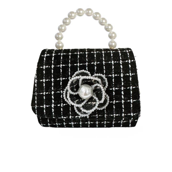 Porte-monnaie en tweed pour filles avec fleur et centre de perle pour la vente par Dear Ellie