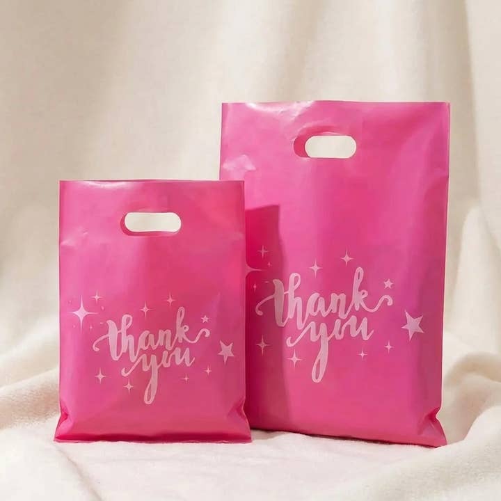 ByHome – Engroshandel Gavepose – 100 stk., Hot Pink Tak Stjerner Udstanset håndtag PVC gavepose5