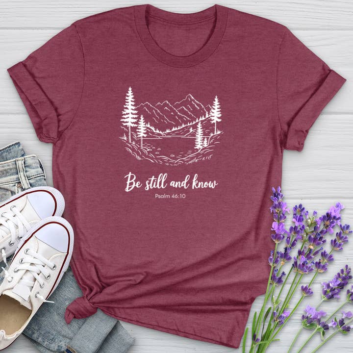Be Still & Know Peaceful Scenery Softstyle Tee for wholesale by Christian Lifestyle Collections