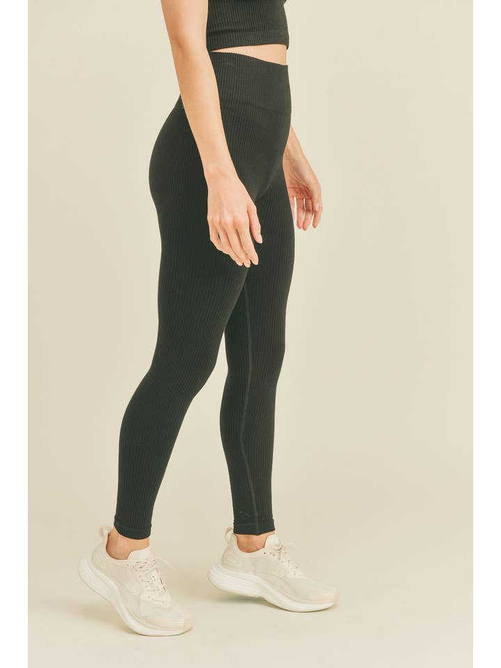 Black High Rise Premium Seamless Ribbed Leggings for wholesale on Faire