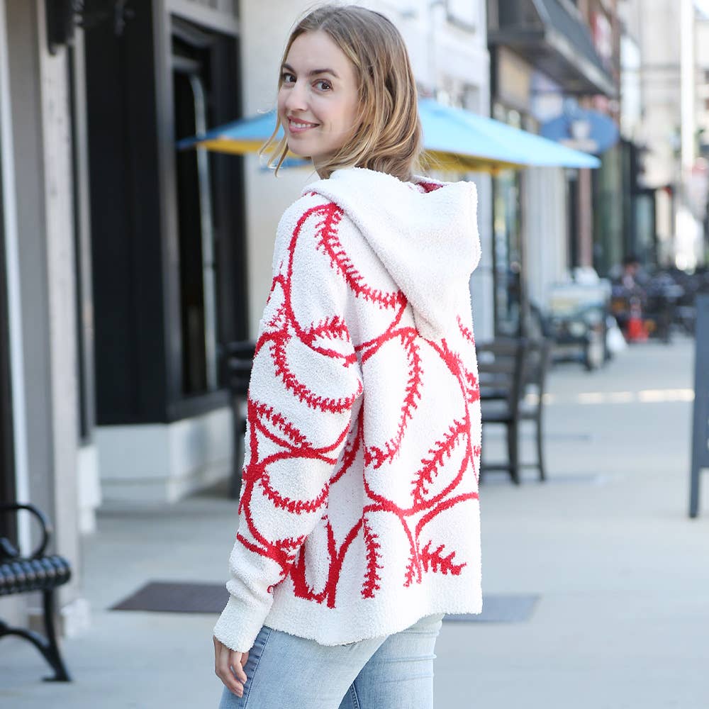 Sensibling Corp. - Vendita all'ingrosso Maglione tricot - Donna - Maglione con cappuccio e tasca con motivo baseball accogliente2