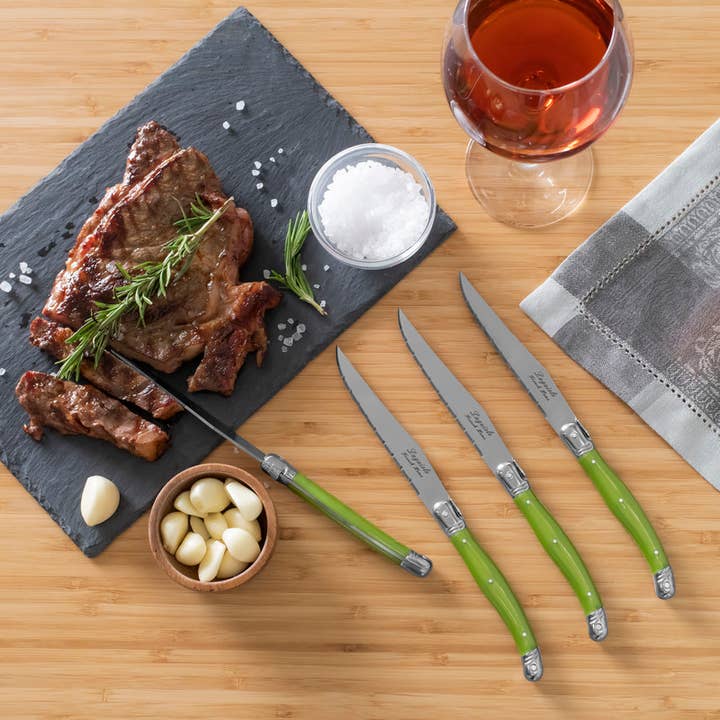 French Home - Wholesale Knife Set - French Home Set of 4 Laguiole Steak Knives, Spring Green3