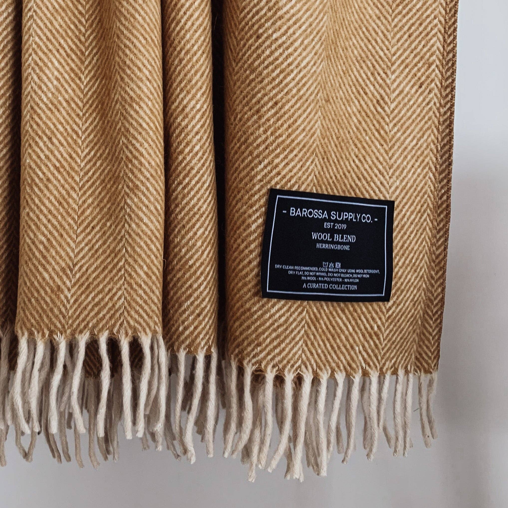 Barossa Supply Co. - Wholesale Throw blanket - Mustard - Herringbone Wool Blend Blanket0