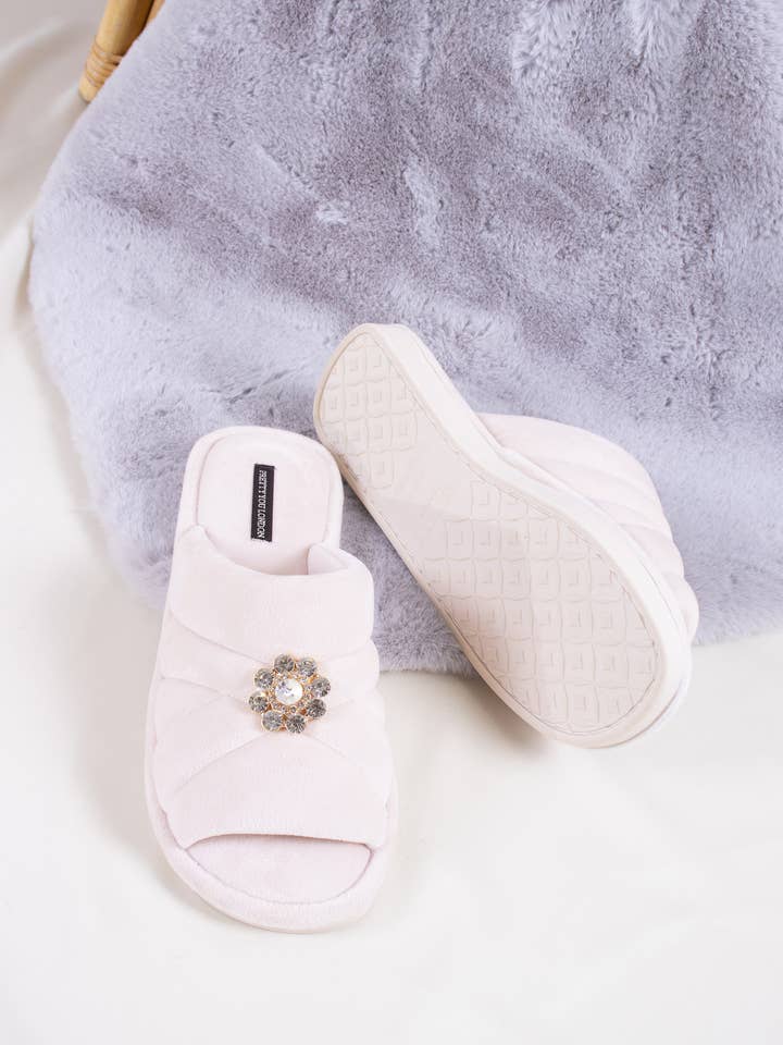 Faye Embellished Quilt Slipper in Powder Puff for wholesale on Faire