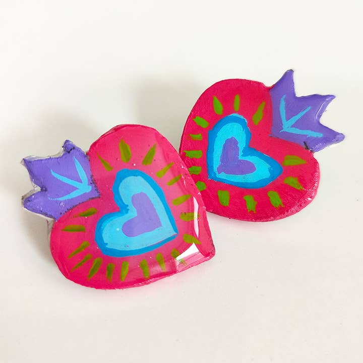 Mexican heart, pink, earrings, earring, earrings for wholesale by Chunchitos