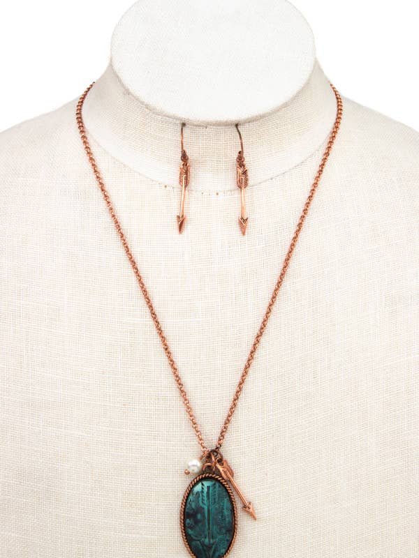 ETCHED ARROWHEAD OVAL PENDANT NECKLACE SET 64 for wholesale by anbfashion