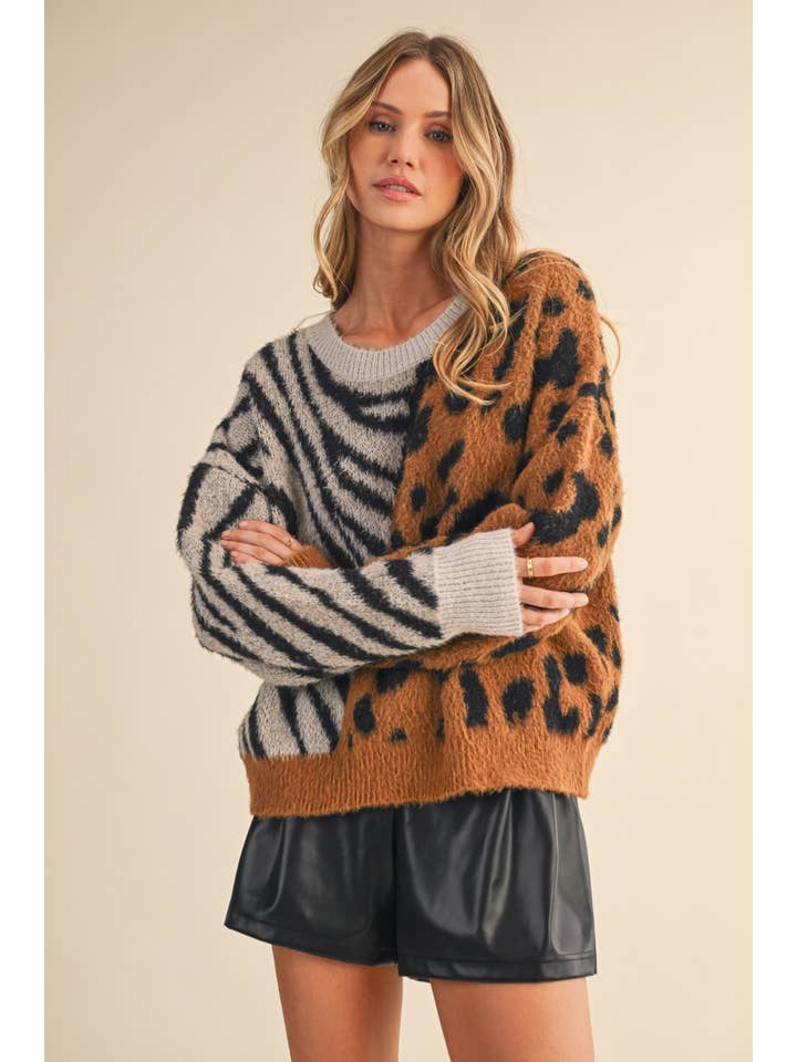 IT4445 MULTI ANIMAL DUO PRINTED SOFT SWEATER TOP for wholesale on Faire1