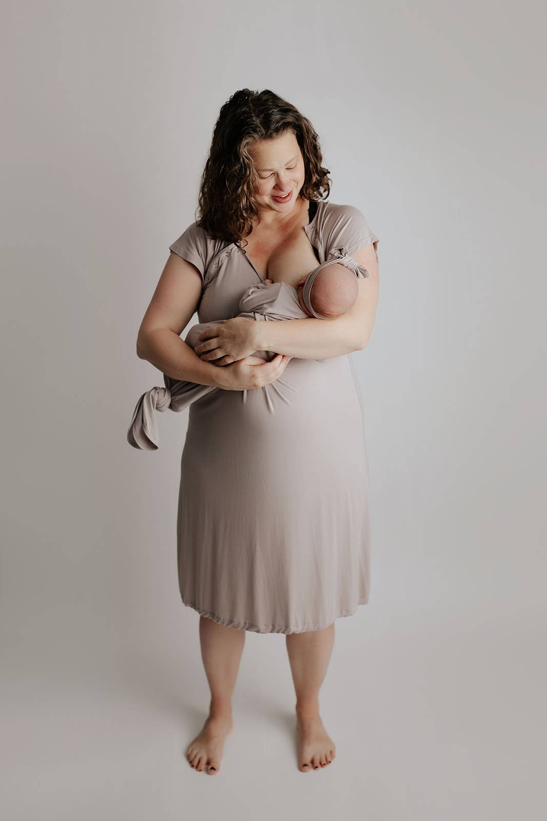 Three Little Tots - Wholesale Babygown - Baby - Harbor Mist Taupe Knotted Gown8