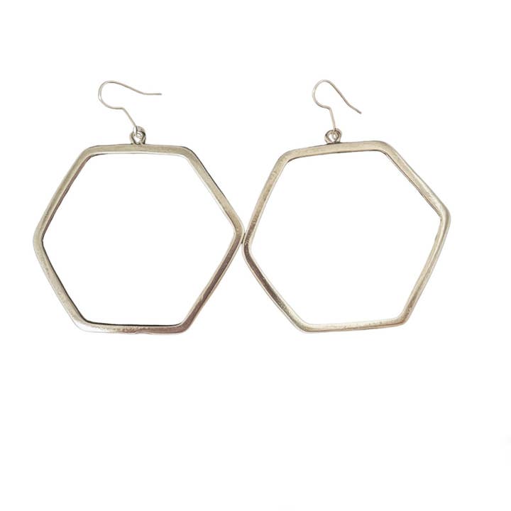 Silver Hexagon earring for wholesale by Gloria Mago