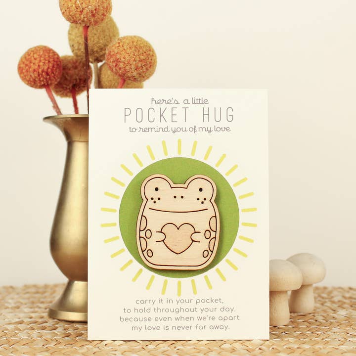 oh, little wren - Wholesale Keepsake Coin/Token - Wooden Pocket Hug, Frog. Thinking of You Gift