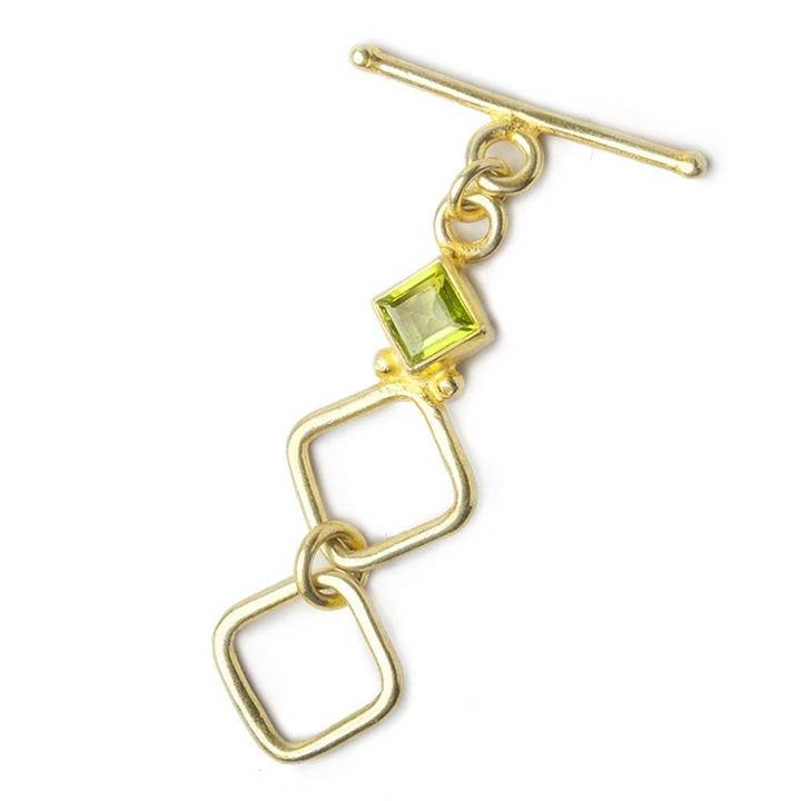 40x12mm Vermeil Square Toggle with Peridot 1 piece for wholesale by Beads of Cambay