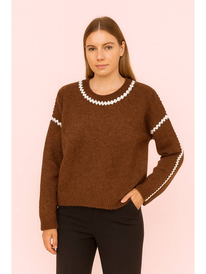 Afinity – Engroshandel Pullover - Dame – Kontrastbroderet damepullover AP1351