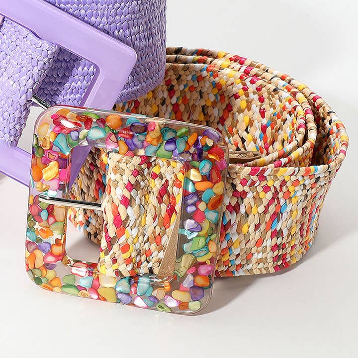 Sensibling Corp. - Wholesale Belt - Women's - Resin Square Buckle Accent Raffia Adjustable Belt15