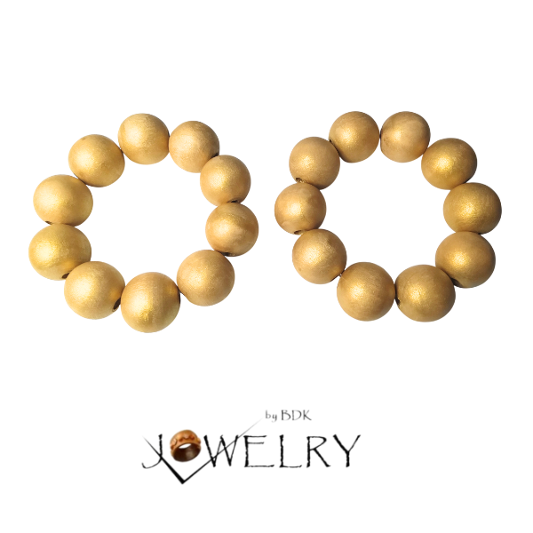 Jewelry By BDK - Wholesale Beaded Bracelet - Gold 25MM Wood Beaded Stretch Bracelet1