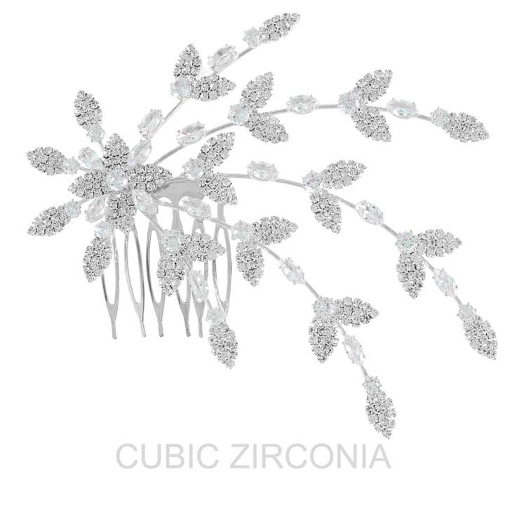 SP Sophia Collection - Wholesale Hair Brush/Comb - CZ Embellished Vine Bridal Updo Hair Comb
