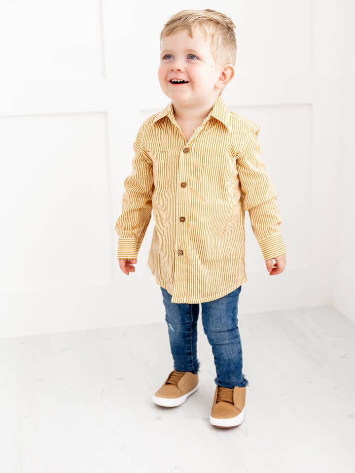Yo Baby - Wholesale Button Down Shirt - Kids - Mustard Stripes Printed Boys Shirts10
