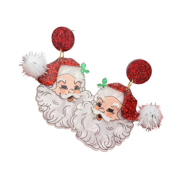 Wona Trading, Inc. - Wholesale Dangle Earrings - Glittered Resin Pom Santa Dangle Earrings