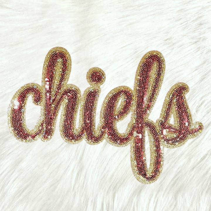 Scratch Decor - Wholesale Patch - Chiefs Cursive Red Sequin Large Iron On Patch