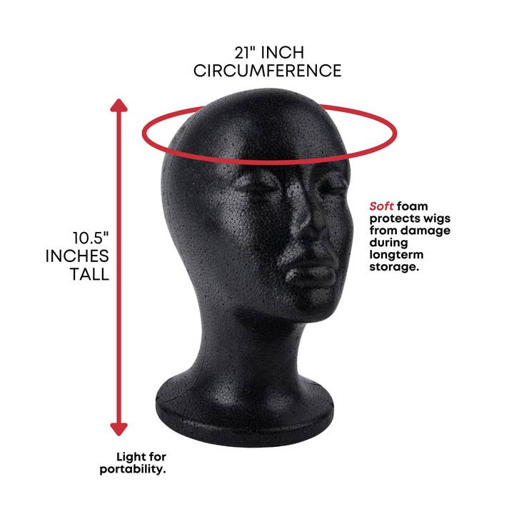 Annie International, Inc. - Wholesale Wig/Hair Piece - Annie Foam Wig Head, 21" Polystyrene Hair Display, Black