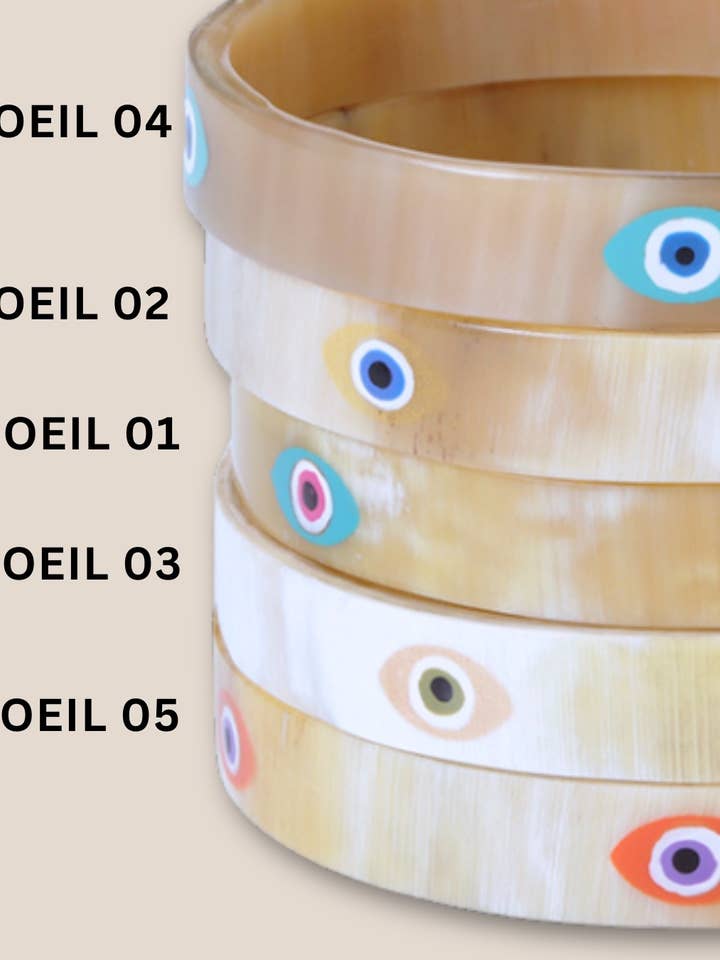 Horn bracelet 10mm EYE 04 for wholesale by JolieJulie-MaLune-VentiLLo