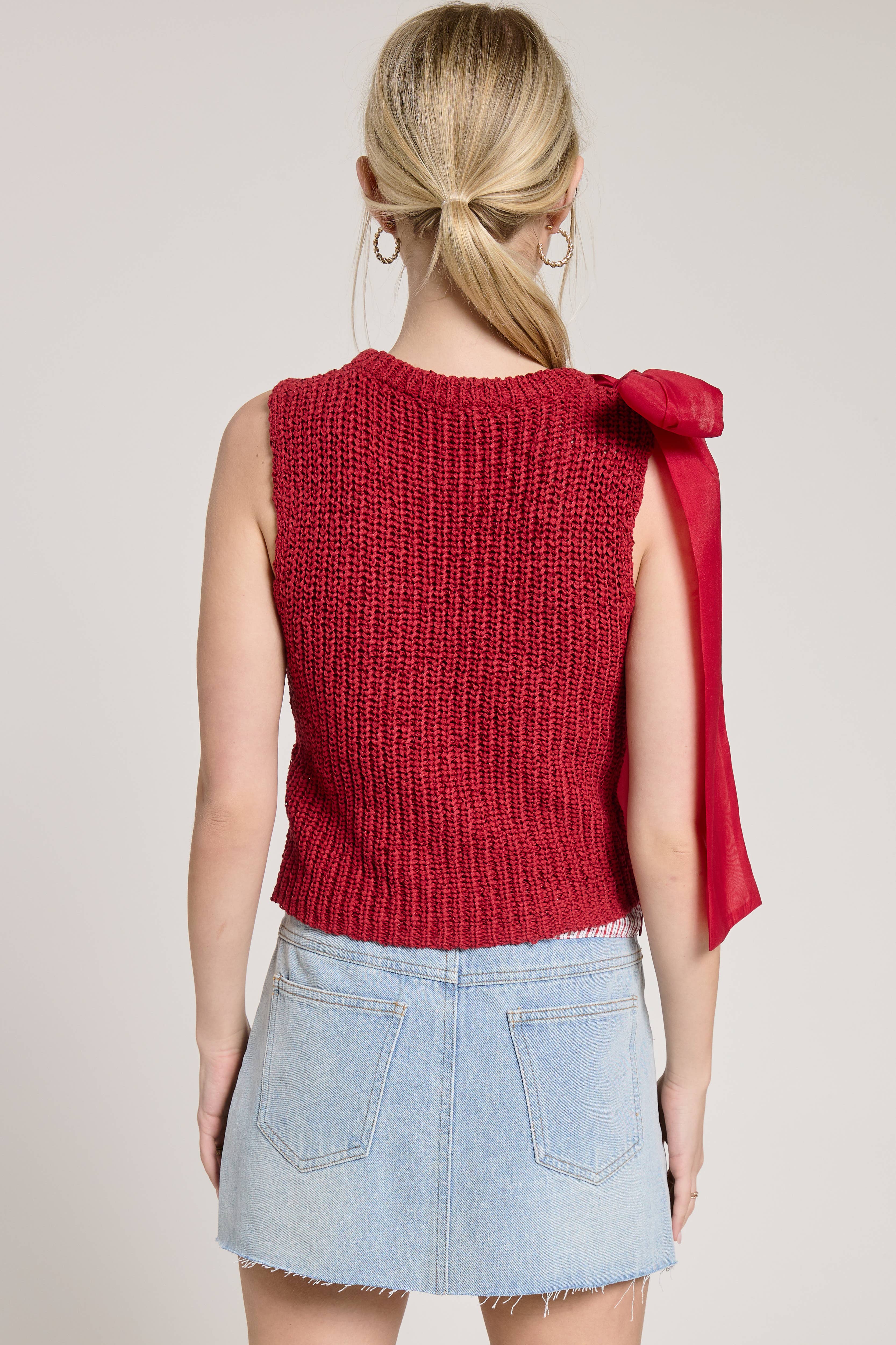 Mimosa - Wholesale Knit Top - Women's - Sleeveless Knit Tank with Oversized Bow Detail3