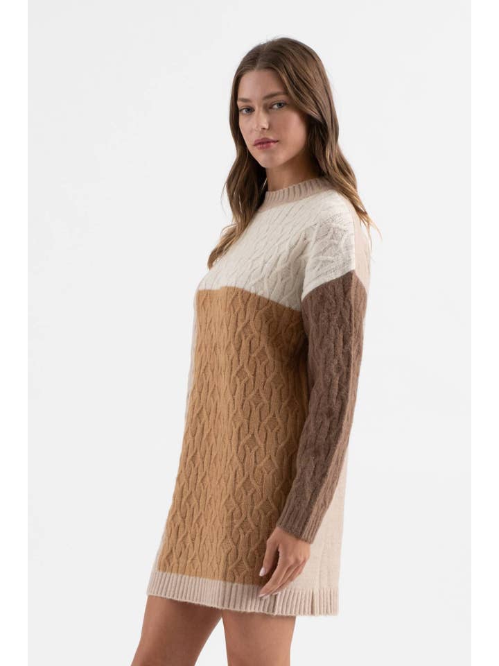MINE - Wholesale Dress - Women's - COLORBLOCK CREWNECK LONG SLEEVE KNIT SWEATER DRESS7