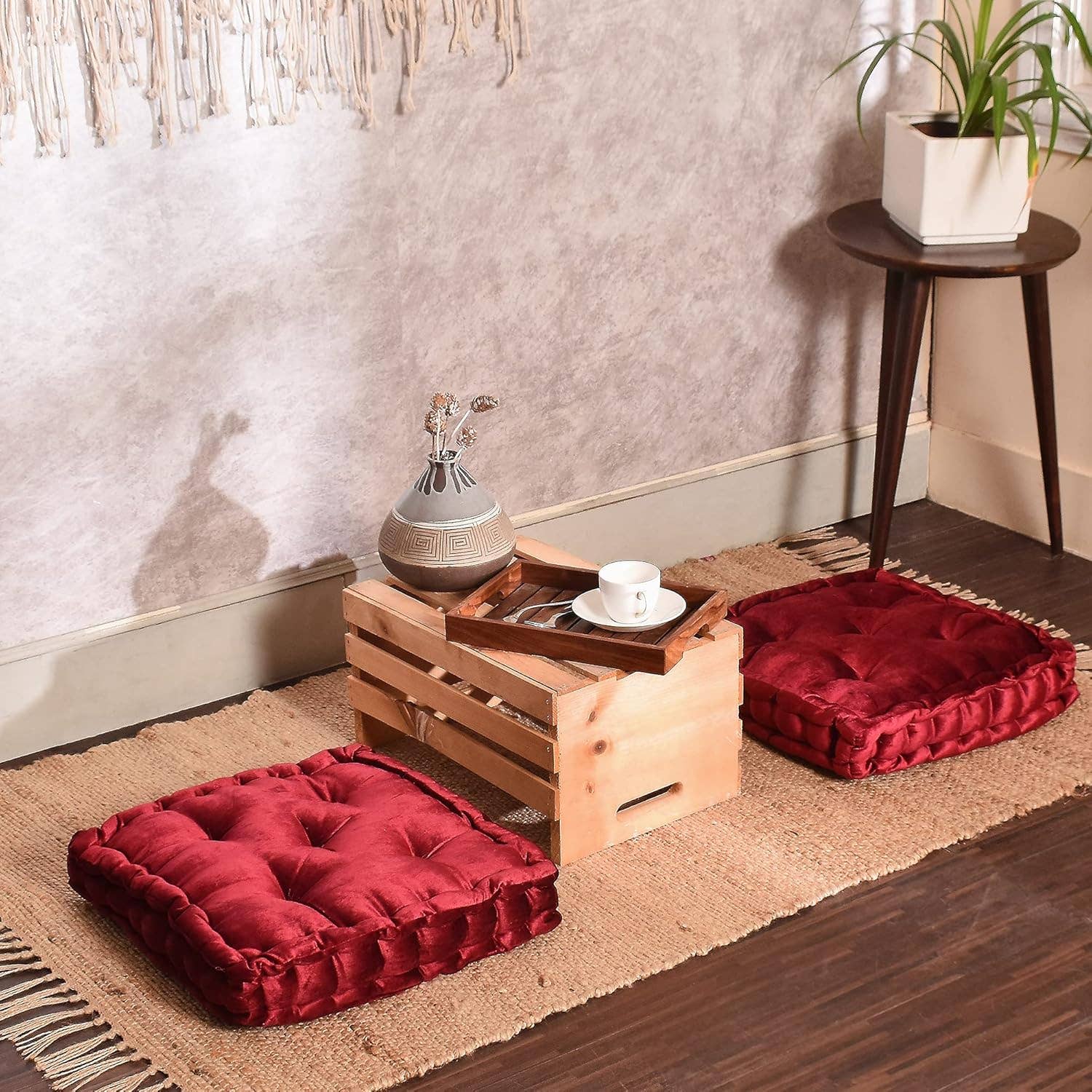 Wine Red · REDEARTH · Velvet Floor Pillows-Premium Rayon Cotton for wholesale on Faire7