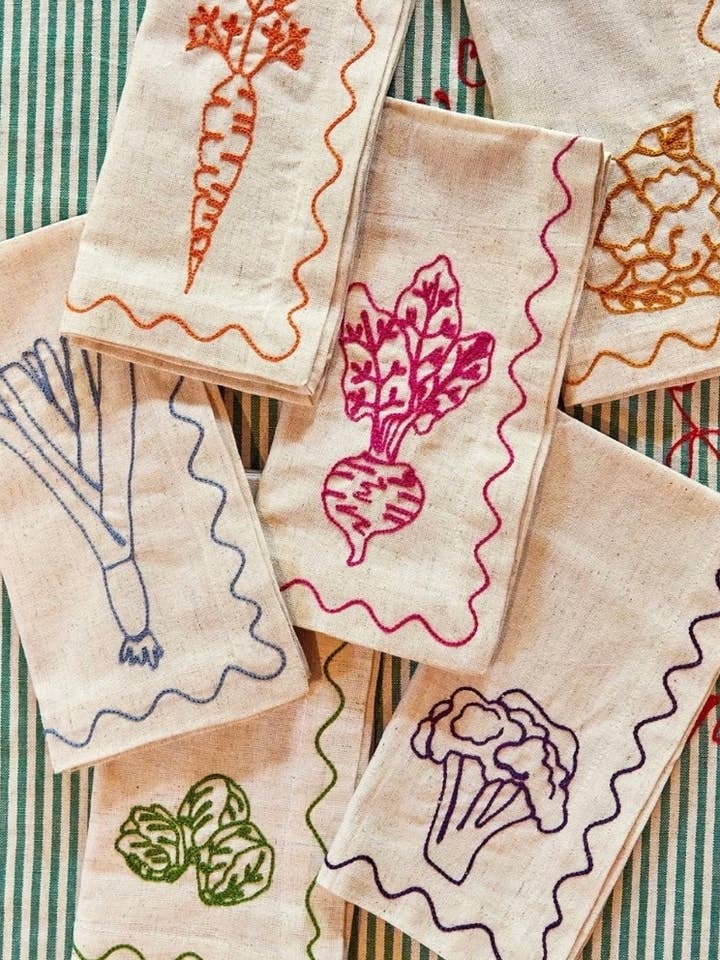 Embroidered Vegetable Napkins (Set of 6) for wholesale by See+QUIN Ltd