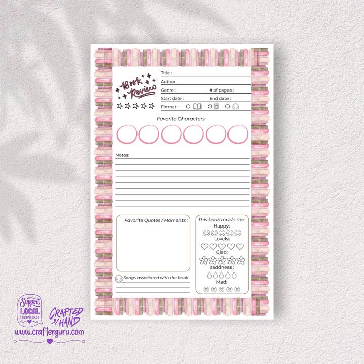 Book Review Notepad – Pink Bookish Edition for wholesale by Crafter Guru Shop