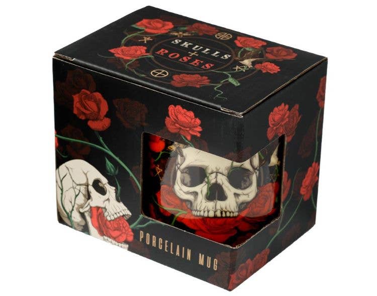 Crystal Magick Wholesale Ltd – wholesale Coffee mug – Skulls and Roses Porcelain Mug1