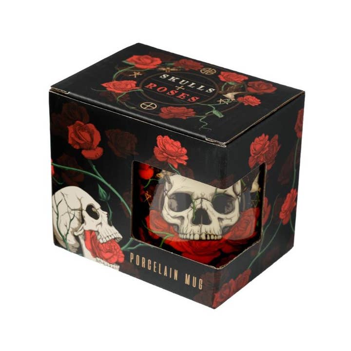 Crystal Magick Wholesale Ltd – wholesale Coffee mug – Skulls and Roses Porcelain Mug1