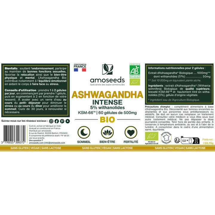 Amoseeds - Wholesale Oral Supplement/Vitamin - Organic Ashwagandha KSM-66™, 5% Withanolides | 60 Softgels4
