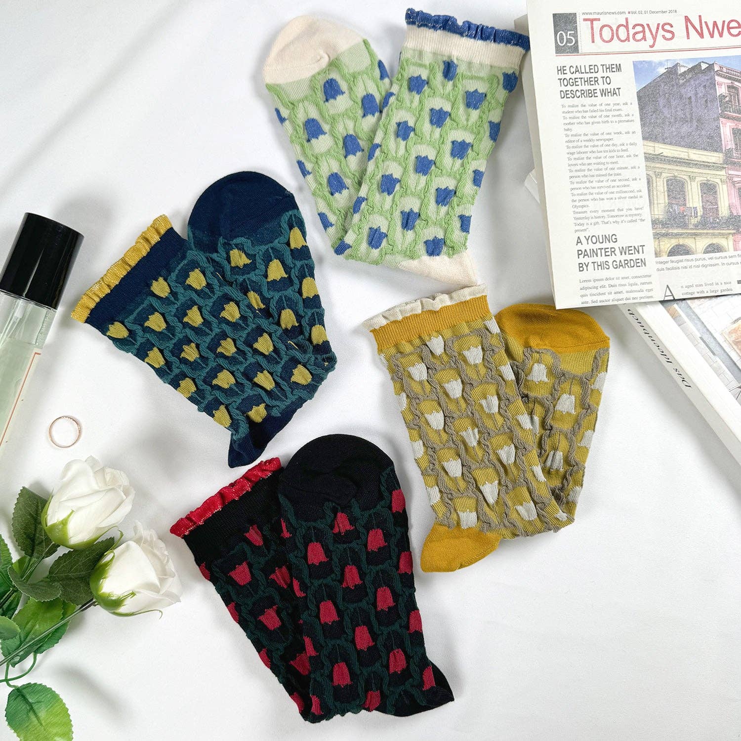 7DAYSSOCKS - Vente Chaussettes – femme - Chaussettes à volants pailletées fleuries pour femme10