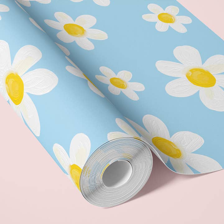DAISY DAYDREAM - SOFT BLUE WALLPAPER for wholesale by Oh So Daisy