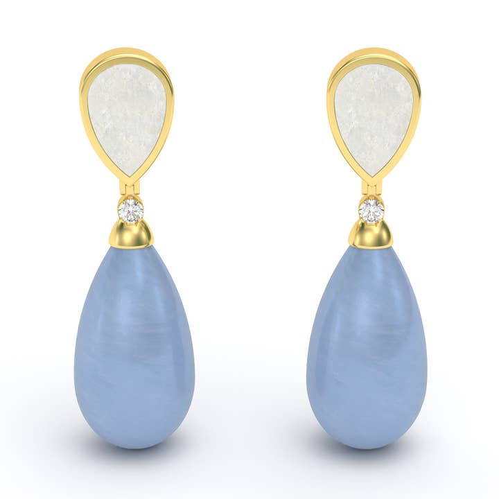 MOTHER OF PEARL, BLUE AGATE & DIAMOND Earrings for wholesale by MARCELLO RICCIO