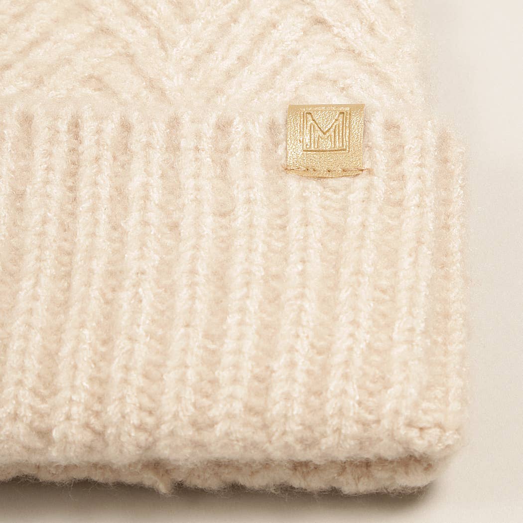 Fashion City - Wholesale Beanie - Dames - Chevron-gebreide muts met pompon van imitatiebont6