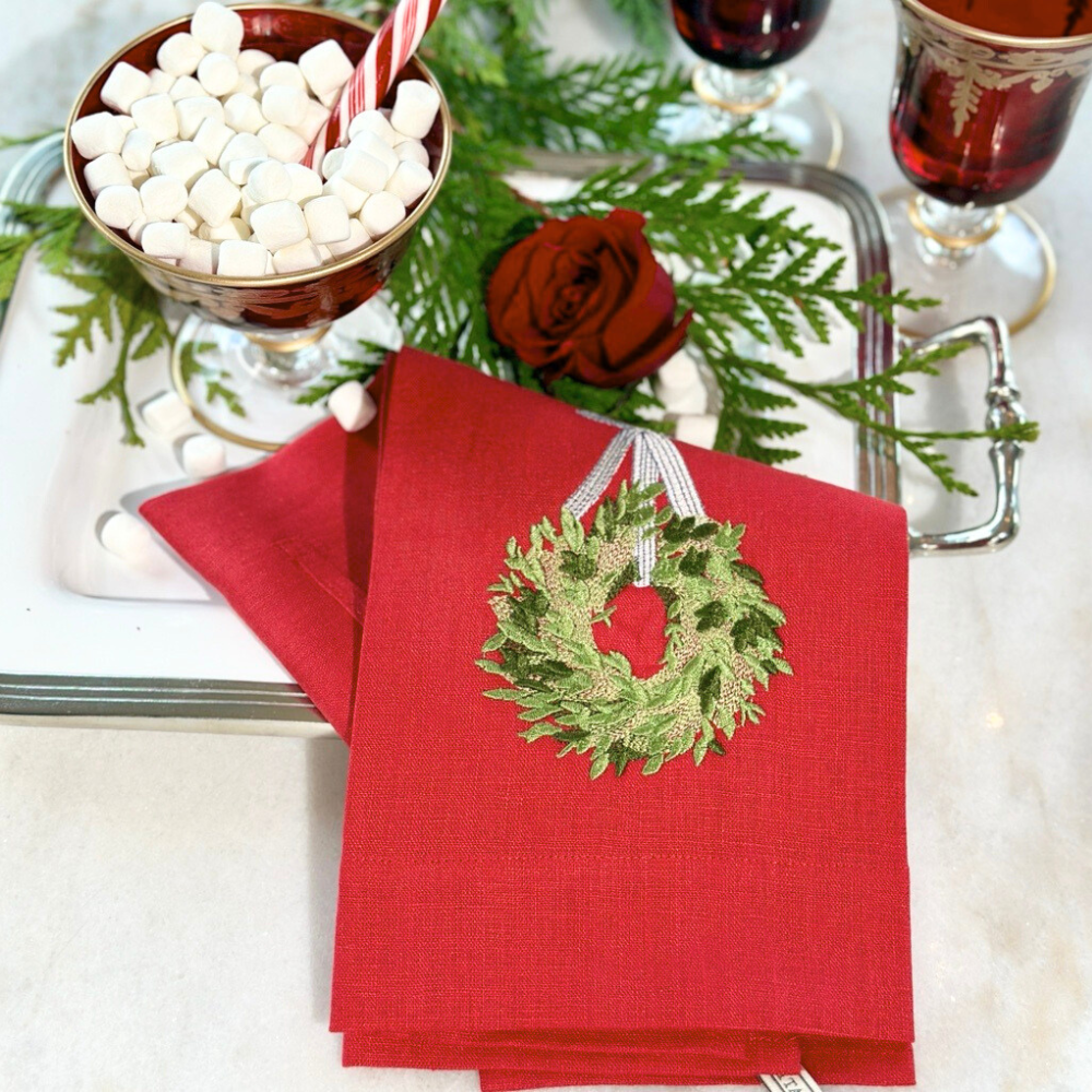 Arte Italica & Crown Linen Designs - Wholesale Tea Towel - Boxwood Wreath Linen Towel4