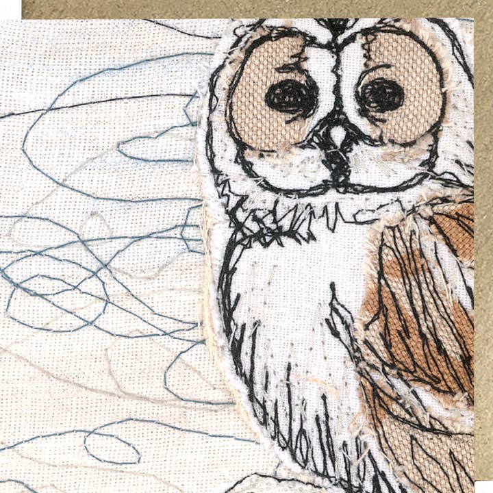 Winter Moon Owl Embroidery Art Card for wholesale by Francesca Kemp Textile Art