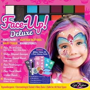 Ruby Red face paints and glitter tattoos