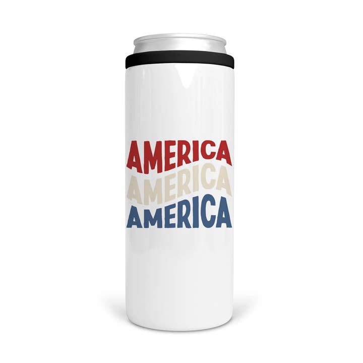 America Insulated12 oz Skinny Can Cooler, 4 juli Koozie voor wholesale door Amber Marie Design