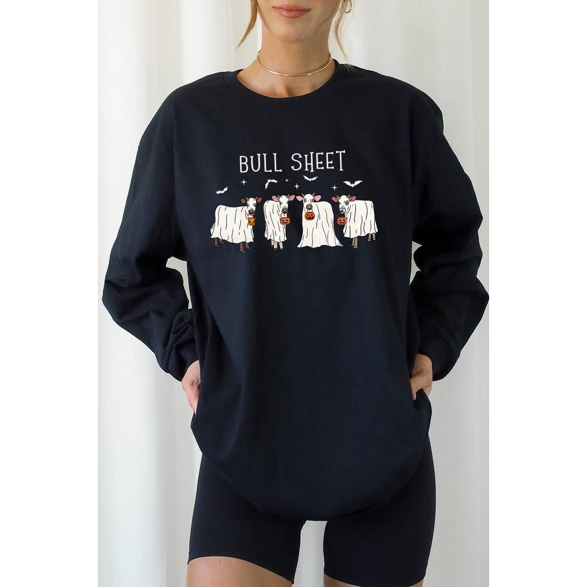 COLORBEAR - Wholesale Graphic Sweatshirt - Women's - BULL SHEET,HALLOWEEN,GHOST COWS UNISEX RIB CUFFS LONG1
