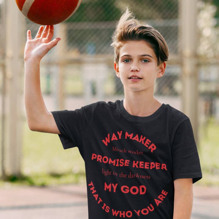 Camisetas con gráficos de Red Way-maker para niños con versículo de la Biblia para venta al por mayor de The Graceful Dragonfly