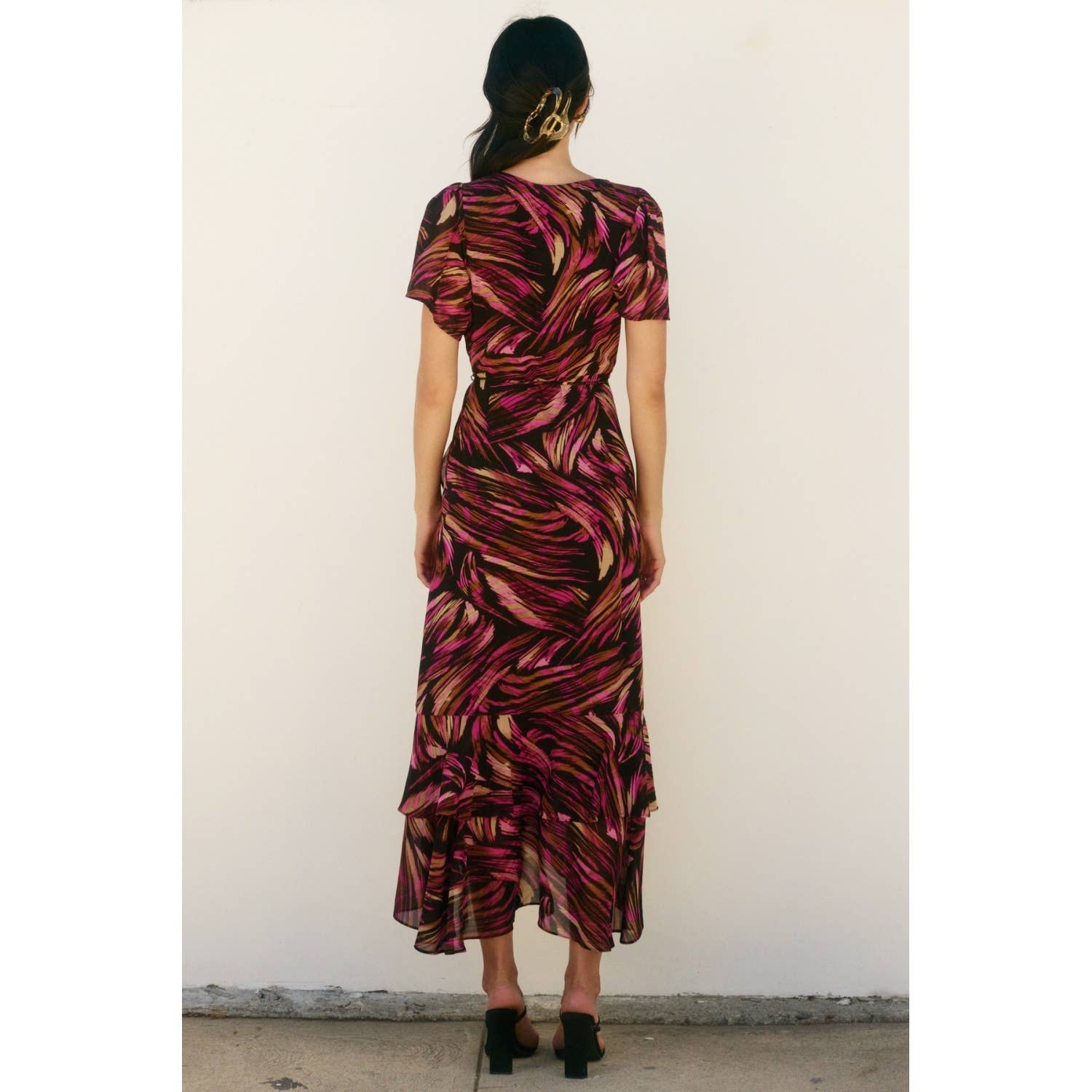 PLUM OCHRE Lights Out Double Ruffled Hem Wrap Dress for wholesale on Faire2
