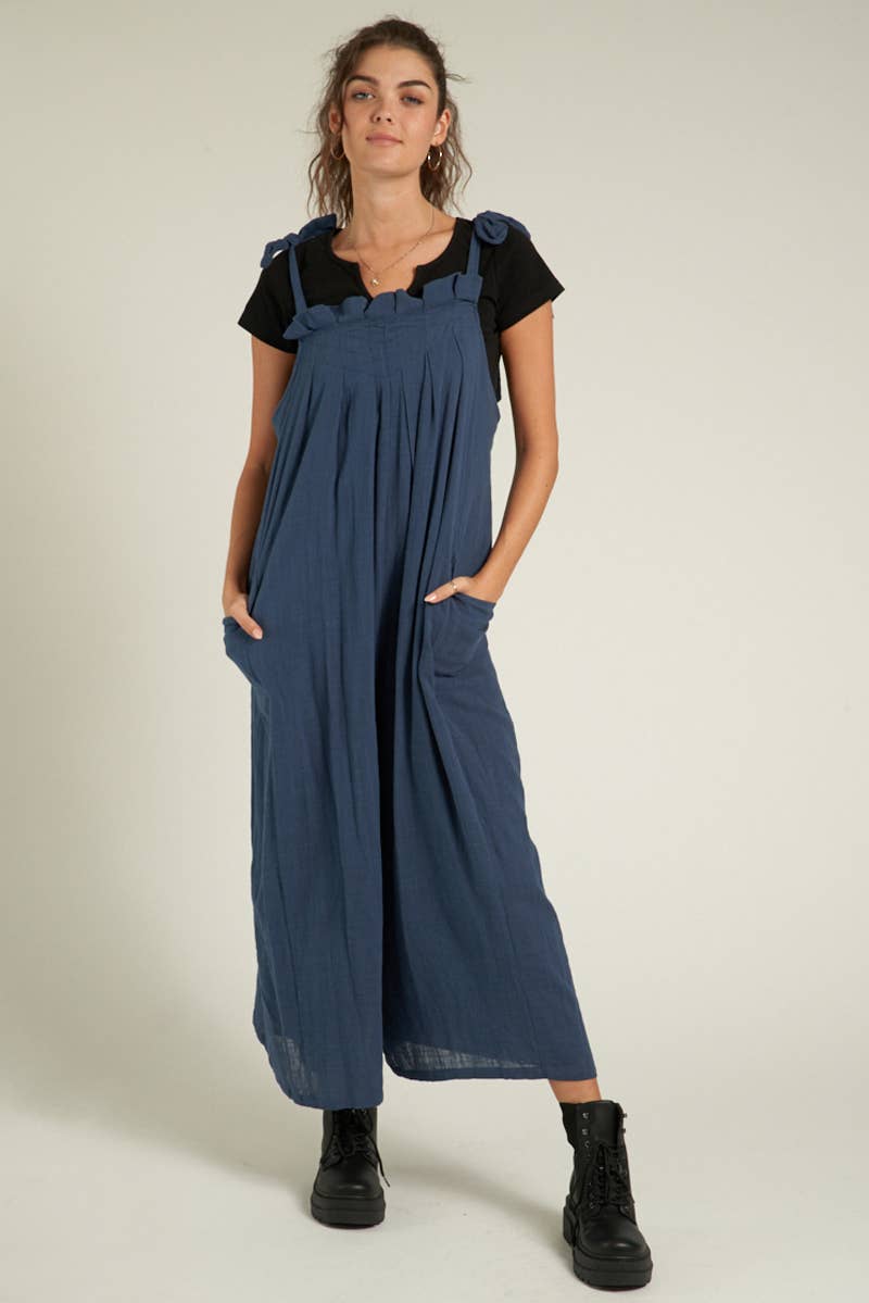 En Crème - Wholesale Jumpsuit - Women's - Ruched Neck Shoulder Tie Loose Fit Jumpsuit1