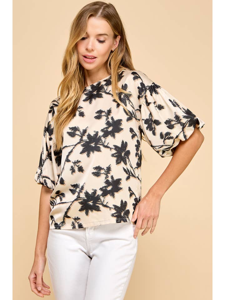 TCEC - Wholesale Blouse - Women's - CT8046-Floral Print Round Neckline Top
